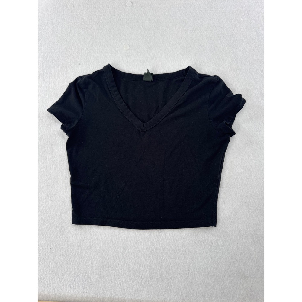 Wild Fable Womens Black V-Neck Short Sleeve Crop Top Tee Small RN17730 VN1031395